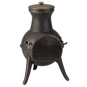 El Clasico Chimenea - Weatherproof Metal Outdoor Garden Patio Log Wood Burner Fire Pit Bowl with Mesh Door - H69 x 38cm Diameter