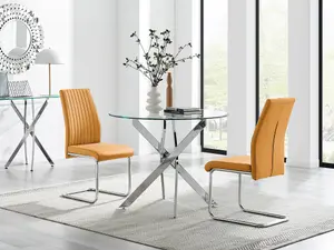 Furniturebox UK Novara 100cm Round Dining Table & 2 Mustard Lorenzo Chairs