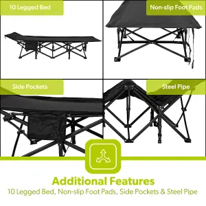 Royalford Folding Camping Beds for Adults, Heavy Duty Sturdy Portable Bed with Carry Bag and Side Pocket Outdoor, Travel