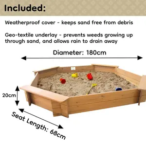 Sandpit - Octagonal - 20cm Deep with included Underlay and Rain Cover - Wooden Sandbox