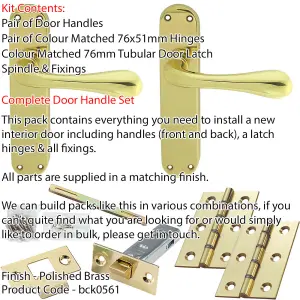 Door Handle & Latch Pack - Polished Brass - Flared End Lever On Rounded Backplate