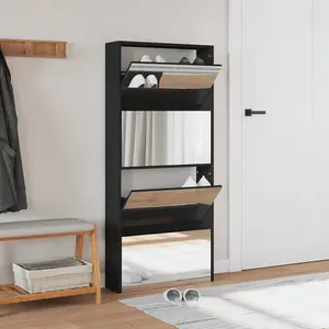 Berkfield Shoe Cabinet with Mirror 4-Layer Black 63x17x134 cm