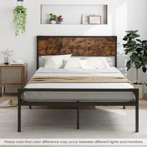 Costway Double Bed Frame Industrial Metal Platform Bed with Headboard and Footboard