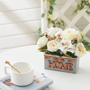 Country Style Artificial Potted Plant Fake Hydrangea Peony in Wooden Box Tabletop Centerpiece Ornament