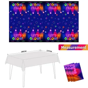 Let's Glow Neon Party Tablecloth, 137cm x 220cm Disposable Table Covers for Party Decoration