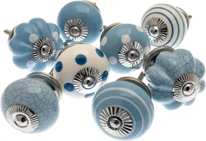 MangoTreeKnobs - Mixed Set of Blues Ceramic Cupboard Knobs x Pack 8 (MG-03)