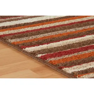 Modern Easy to Clean Multicoloured Striped Rug for Dining Room-200cm X 285cm