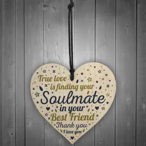 Red Ocean SOULMATE Gift Wooden Heart Best Friend Plaque Anniversary Valentines Day Gift For Boyfriend Girlfriend Husband Wife