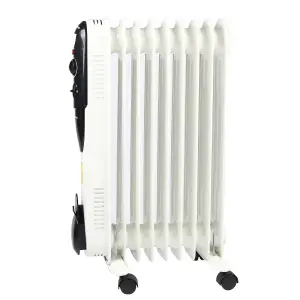 EMtronics 9 Fin Oil Filled Portable Heater Radiator with Thermostat - White