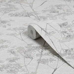 Boutique Serene Seed-Head Grey Floral Wallpaper