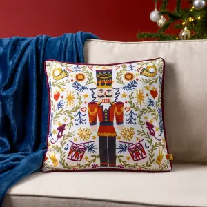 furn. Nutcracker Christmas Velvet Feather Filled Cushion