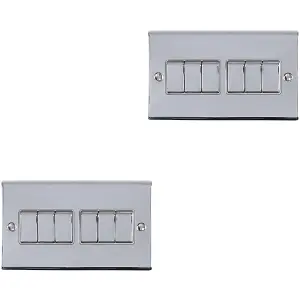 2 PACK 6 Gang Metal Multi Light Switch POLISHED CHROME 2 Way 10A GREY Trim