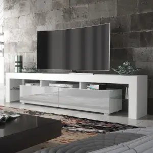 TV Unit 200cm Modern White with High Gloss Grey Doors - Creative Furniture