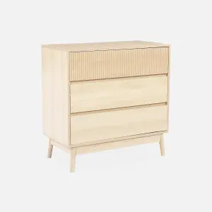 sweeek. 3-drawer chest with grooved wooden detail Linear Light wood colour 80x40x80 cm