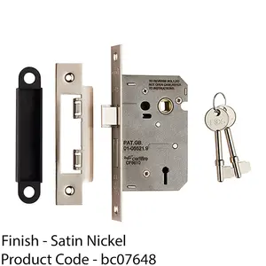 64mm Residential Standard Profile 3 Lever Sashlock - Satin Nickel BS EN 12209