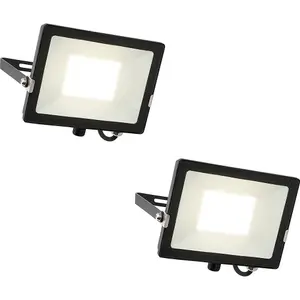 2 PACK Outdoor Waterproof LED Floodlight - 50W Cool White LED - Matt Black