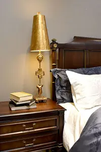 Table Lamp Gold Leaf Silhouettes Gold Cone Shade. Aged Gold LED E27 60W