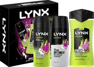 LYNX Epic Fresh Trio Bodywash, Body Spray & Anti-Perspirant, 3 Piece Gift Set Him, Perfect For His Daily Routine