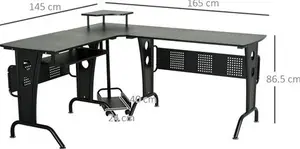 HOMCOM L-Shaped Corner Work Desk Gaming Office W/ Steel Frame CPU Rack Keyboard Tray Space-Saving Melamine Coating Computer, Black | Aosom UK