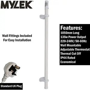 Mylek Tubular Heater 135W - 1050mm - Low Energy Tube - Built in Thermostat And Mounting Brackets Greenhouse, Garage, Caravan