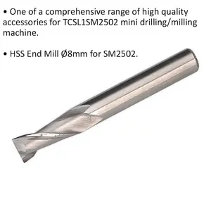 8mm HSS End Mill 2 Flute for Mini Drilling and Milling Machines