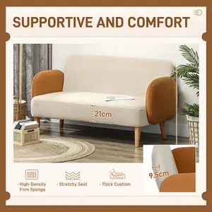 HOMCOM Modern 2 Seater Sofa w/ Rubber Wood Legs 130 x 74 x 76cm Cream Orange