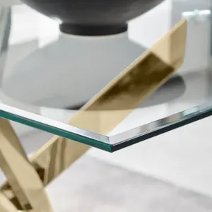 Furniturebox UK Leonardo 6 Gold Dining Table and 6 Green Pesaro Gold Leg Chairs