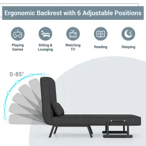 Costway Convertible Single Folding Sofa Bed Sleep Chair w/ 6 Positions Adjustable Backrest Dark Grey