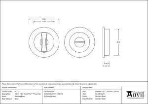 From The Anvil Polished Brass 60mm Plain Round Pull - Privacy Set