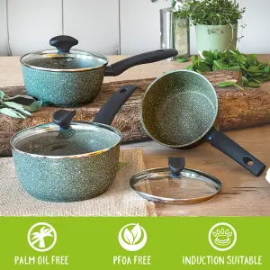 Prestige Eco Green Round Aluminium Induction Suitable Plant Based Non-Stick Cookware Set Pack of 5