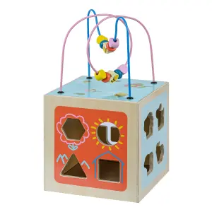 Teamson Kids Preschool Play Lab 4-in-1 Large Wooden Activity Cube, Natural