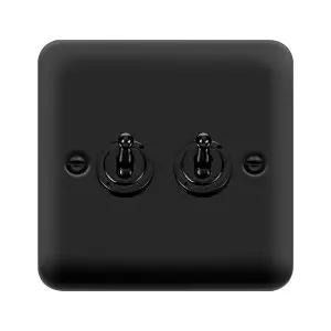 Curved Matt Black 2 Gang 2 Way 10AX Toggle Light Switch - SE Home