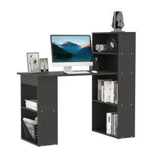 HOMCOM 120cm Computer Desk Bookshelf Writing Table Workstation 6 Shelves Black