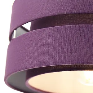 Contemporary 14 Purple Linen Fabric Triple Tier Ceiling Pendant Lamp Shade