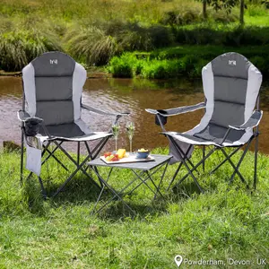 Padded Camping Chair High Back Portable Folding Outdoor Seat Trail (Twin Pack) - Grey