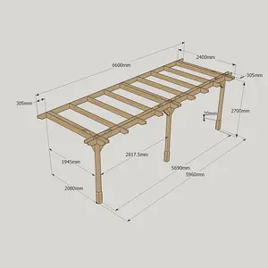 Wall Mounted Double Premium Pergola 3 Posts - Wood - L240 x W660 x H270 cm - Light Green