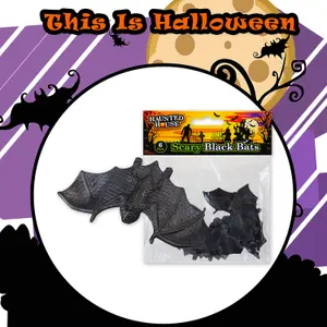 Halloween Black Bats Props and Decorations Trick or Treat Party Pack of 6 Black