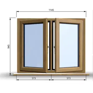 1145mm (W) x 945mm (H) Wooden Stormproof Window - 2 Opening Windows (Left & Right) - Toughened Safety Glass