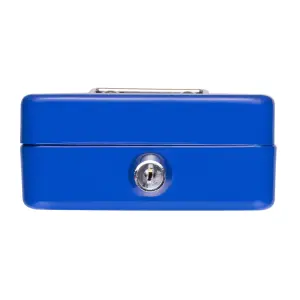 Hardys Metal Cash Box Money Bank Deposit Steel Tin Security Safe Petty Key Lockable - 4" Blue