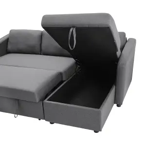 Dark Grey L Shaped Sofa Bed Fabric 3 Seater Corner Couch with Storage Chaise Lounge