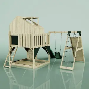 PolarPlay Kids Climbing Tower & Playhouse with Swing and Slide - Climb & Swing Thora Green