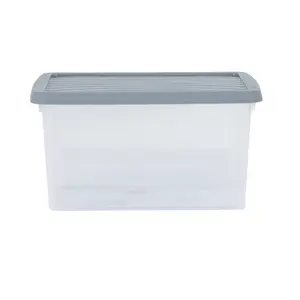 3 x Wham Box 16L Stackable Plastic Storage Box & Lid Clear/Steel