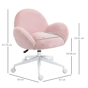 HOMCOM Fluffy Leisure Chair Office Chair with Backrest Armrest Wheels Pink