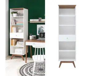 Tall Bookcase Shelving Display Storage Unit Wood Legs Scandi White Walnut Heda