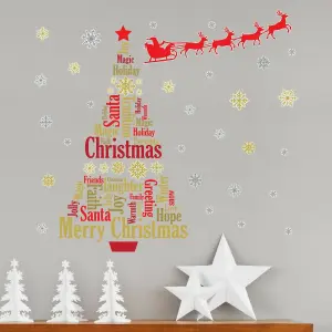 Wall Sticker English Quotes Santa's sleigh Christmas Tree Living Room Decoration