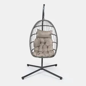 Hanging Egg Chair Outdoor Garden Furniture Patio Seat Pad Pod Seat Swing, Grey