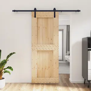 Berkfield Sliding Door with Hardware Set 80x210 cm Solid Wood Pine