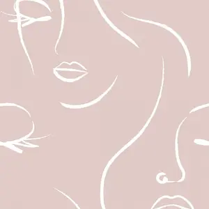 Belle Line Art Wallpaper In Blush Pink