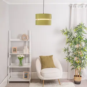 ValueLights Sophia Large Easy Fit Ceiling Light Shade 2 Tier Pendant Drum Lampshade - Olive Green - Bulb Included