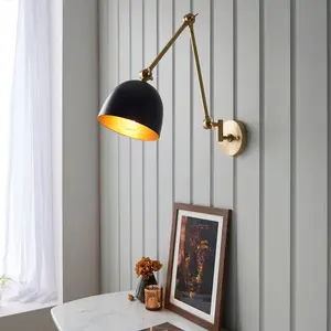 Luminosa Lehal Dome Adjustable Arm Wall Lamp Antique Solid Brass, Matt Black